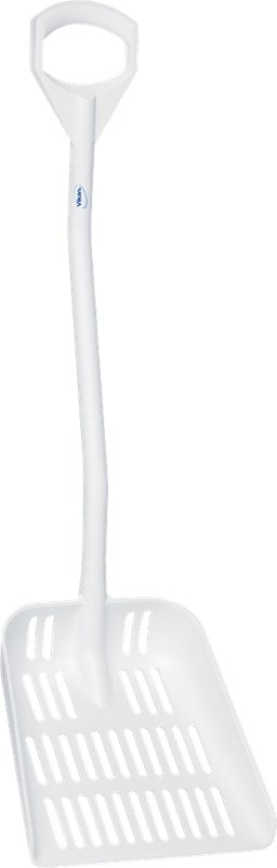 Vikan Ergonomic Shovel w/Drainholes 380 x 340 x 90mm, 1145mm, WHITE