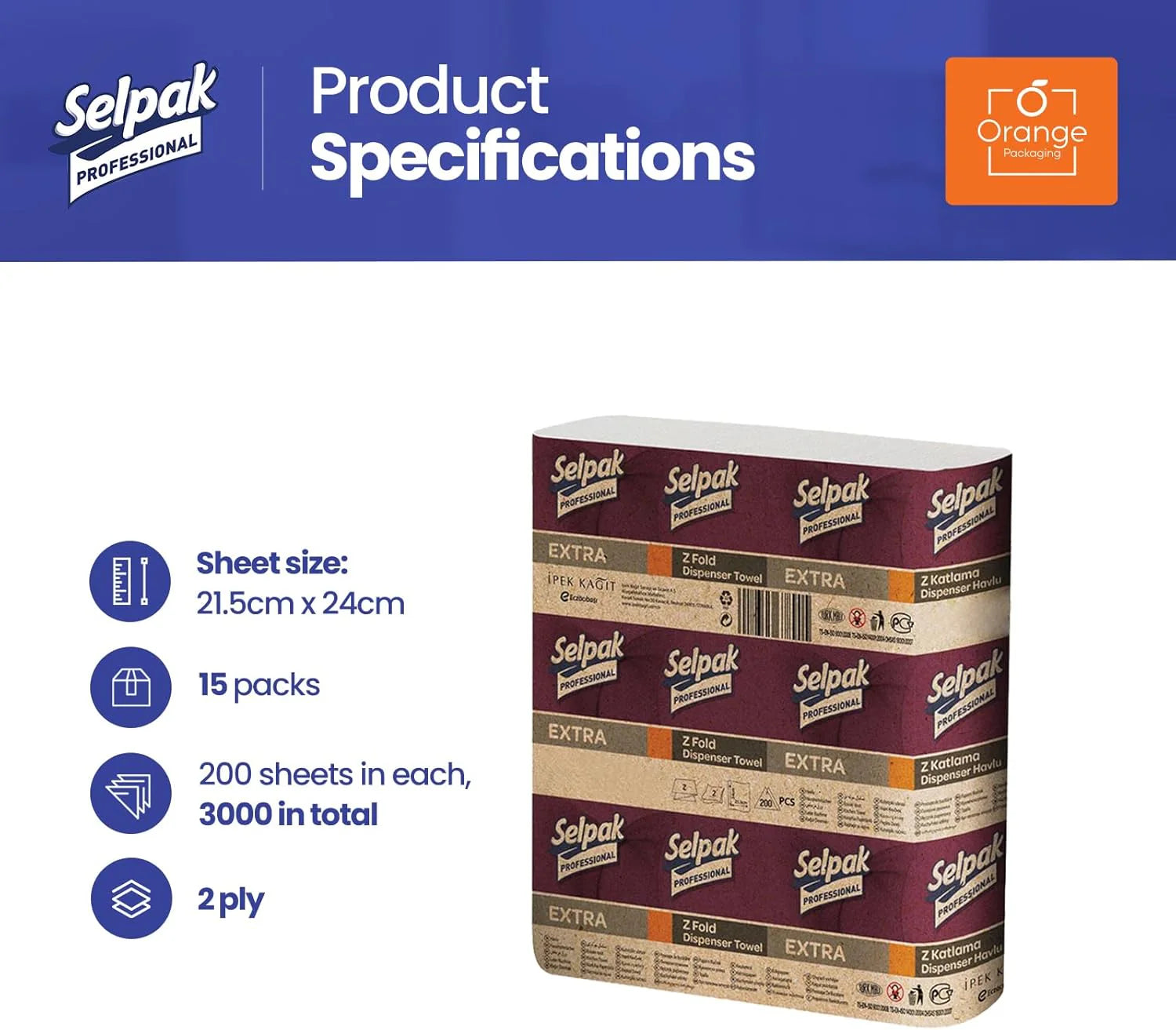 Pallet of 2Ply Selpak White Hand Towel Z Fold - 3000 Sheet