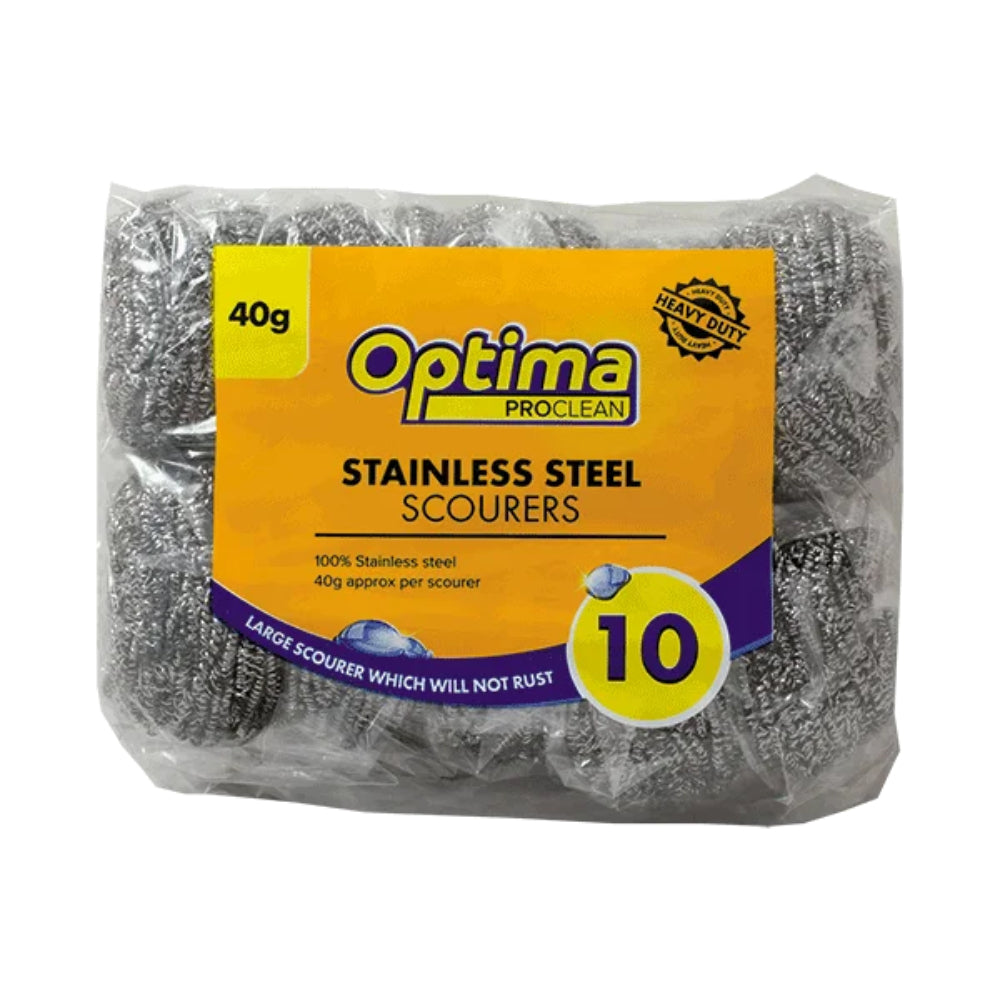 Optima Proclean Large Stainless Steel Scourers 40g - Pk10