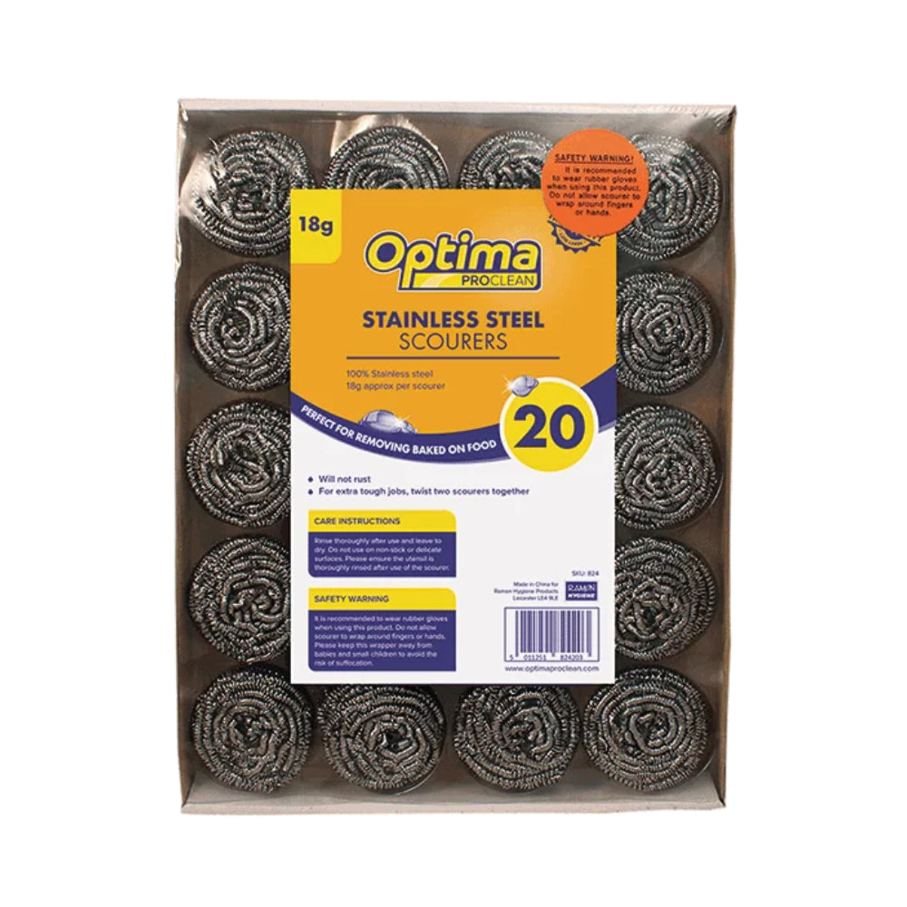 Optima Proclean Stainless Steel Scourers 18g - Pk20