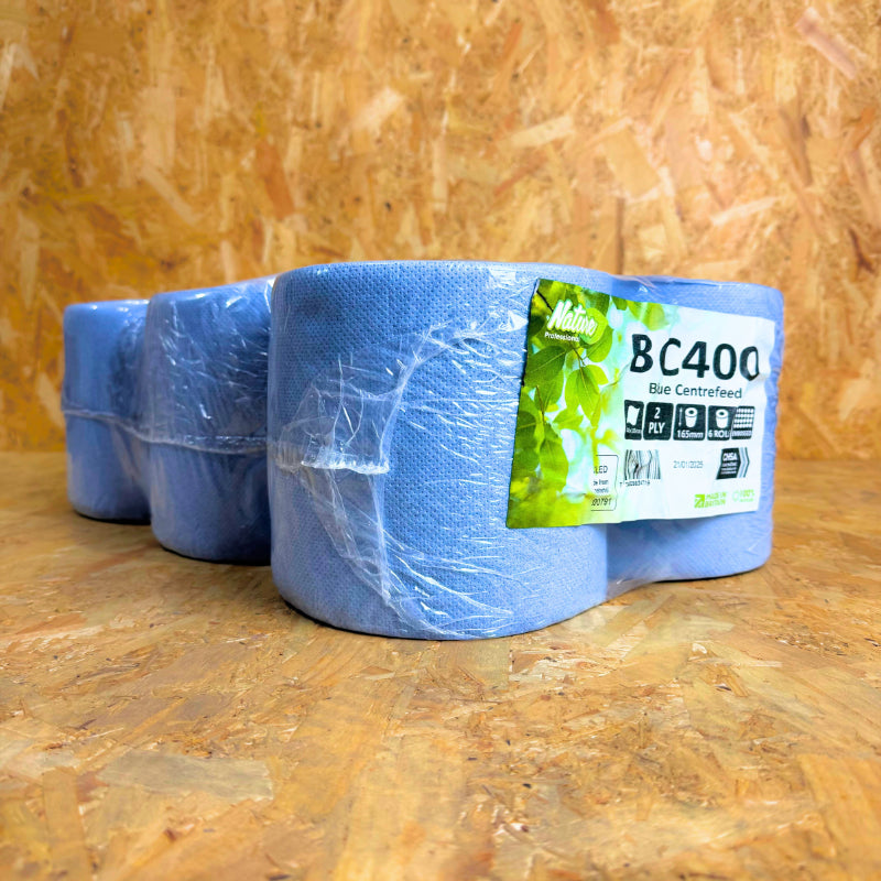 2Ply Blue Embossed Centrefeed - 67m x 165mm - 6 Rolls