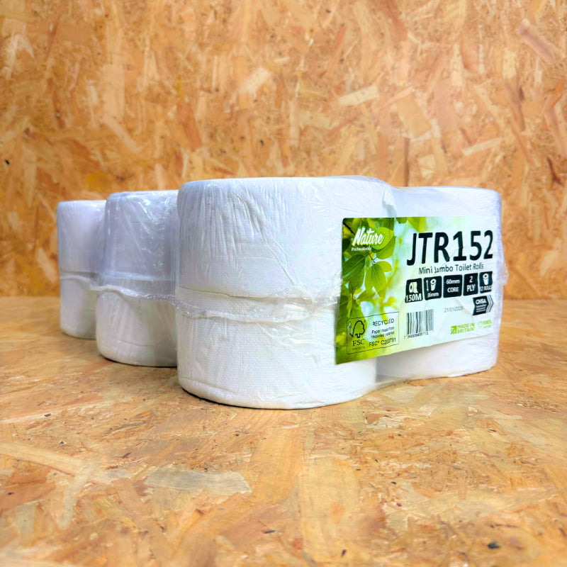 Pallet of 2Ply Mini Jumbo Toilet Roll - 2.25 Core - Recycled - 12 Rolls