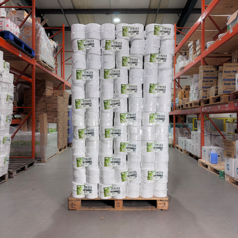 Pallet of 2Ply Mini Jumbo Toilet Roll - 3 Core - Recycled - 12 Rolls