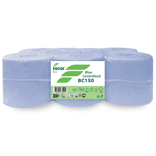 2Ply Blue Centrefeed Roll - 150m x 165mm - 6 Rolls