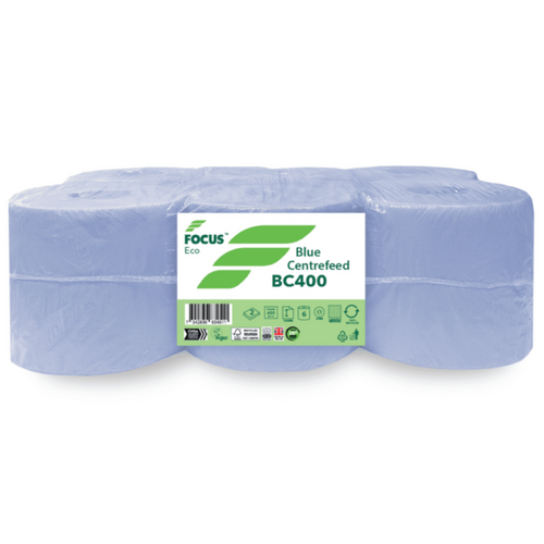 2Ply Blue Embossed Centrefeed - 67m x 165mm - 6 Rolls