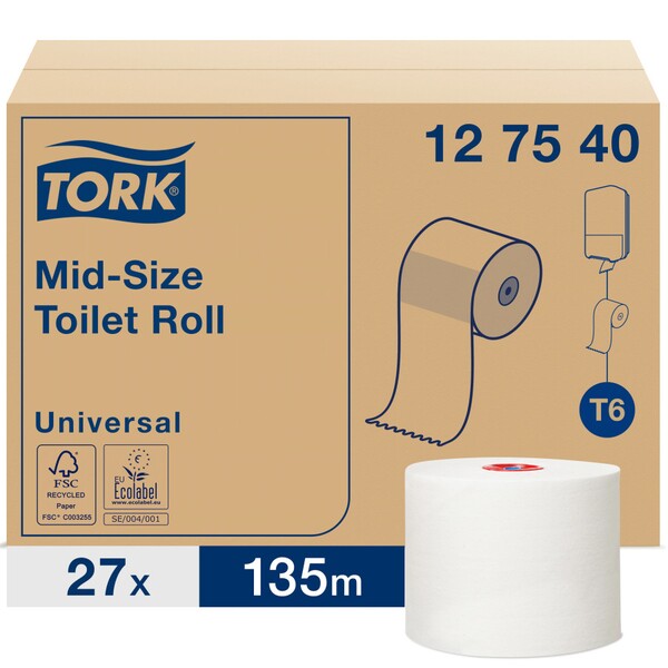 Tork Mid-Size Toilet Paper Roll White 135M - Case 27