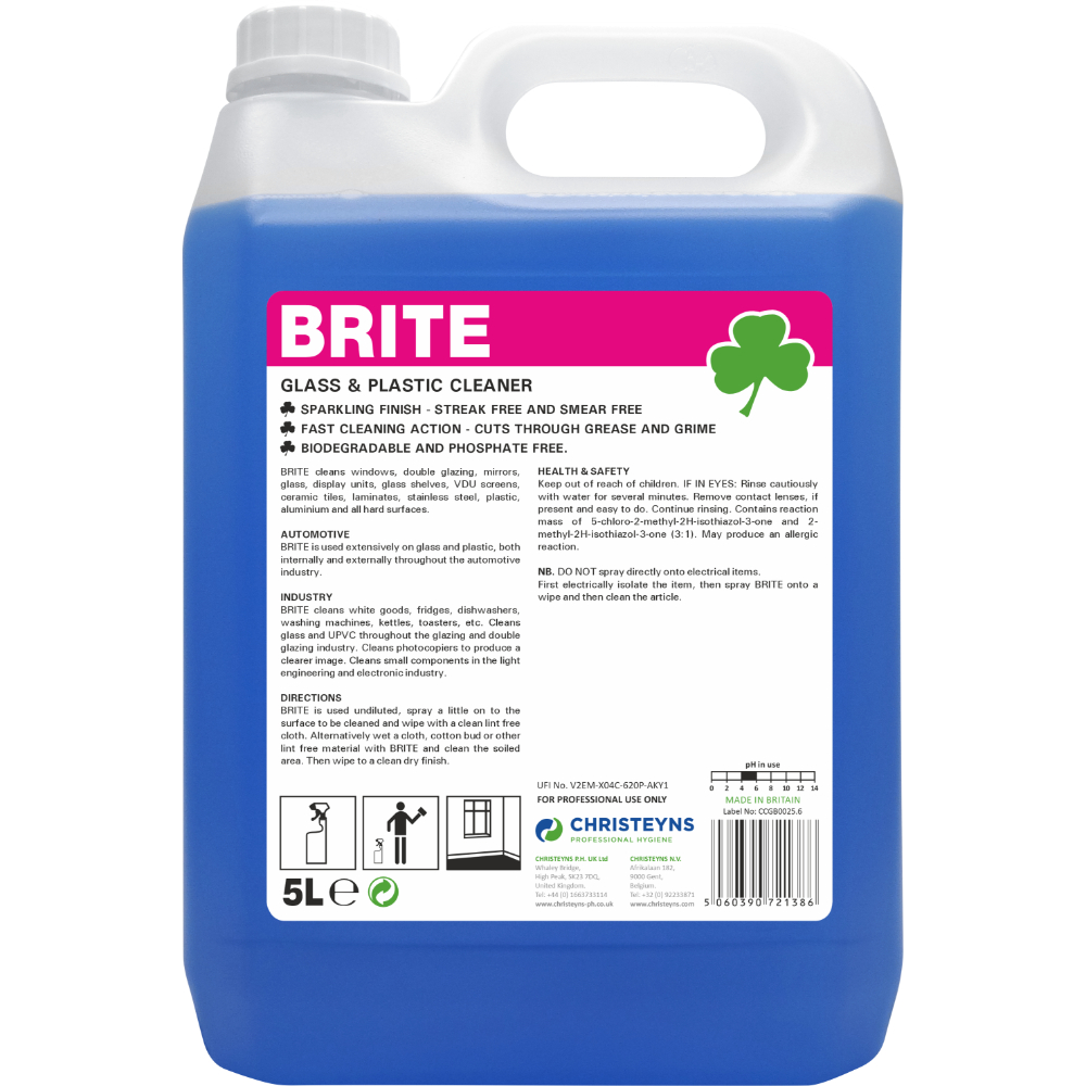 Christeyns BRITE Window, Mirror and Plastic Cleaner 5L
