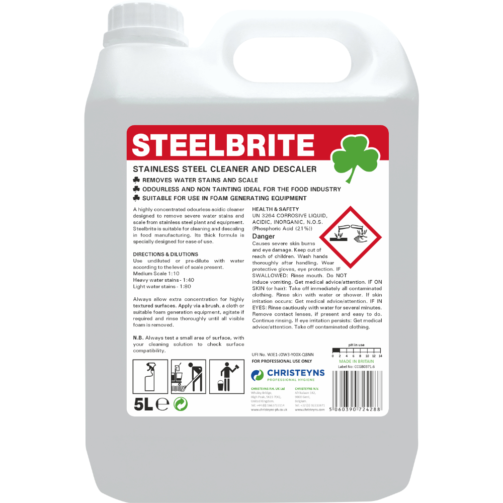 Christeyns STEELBRITE Stainless Steel Cleaner and Descaler 5L