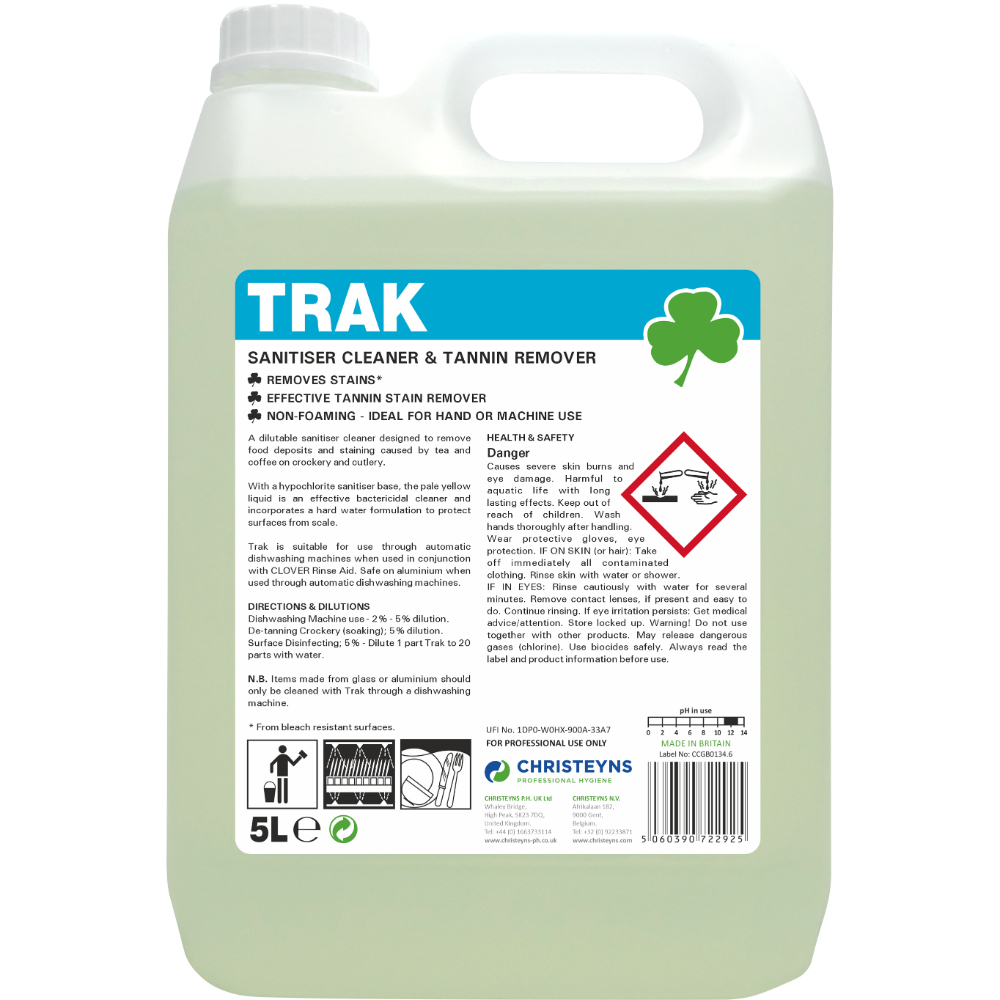 Christeyns TRAK Cleaner Destainer and Deodoriser 5L