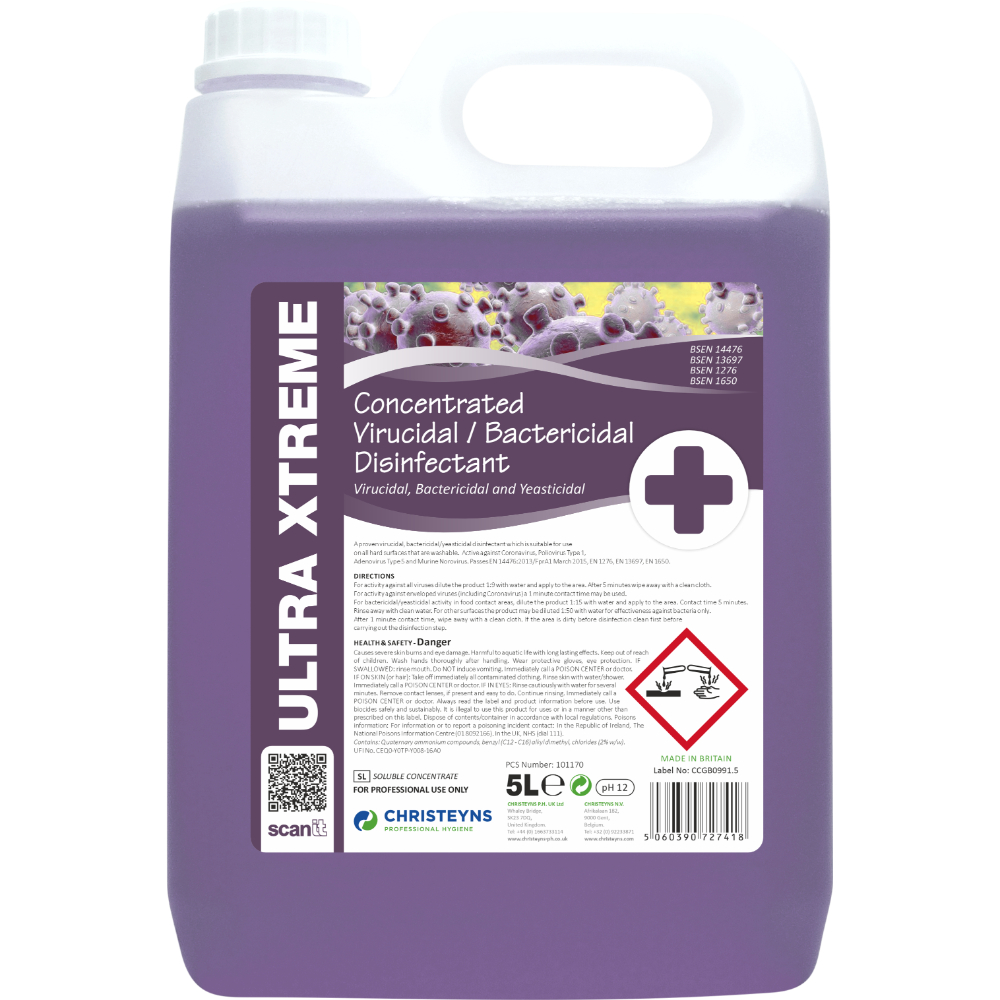 Christeyns ULTRA XTREME Virucidal/Bactericidal Disinfectant 5L